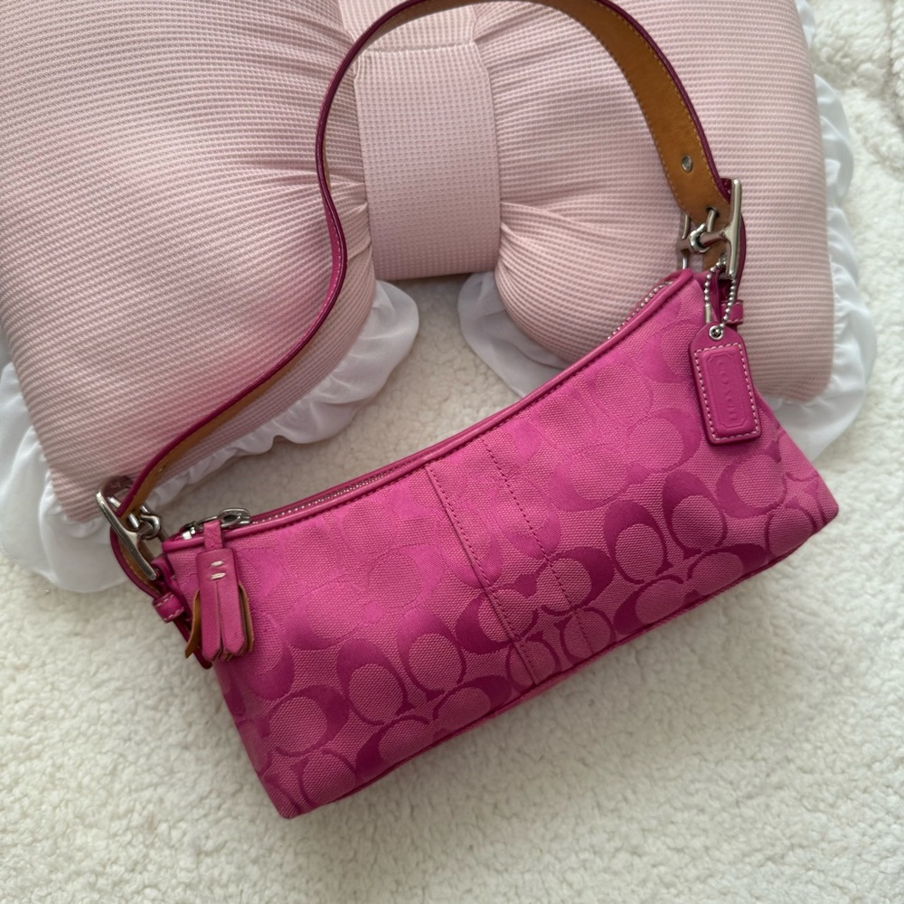 Coach Y2K East West Baguette Bag in Magenta Barbie Pink 2004 Signature Monogram